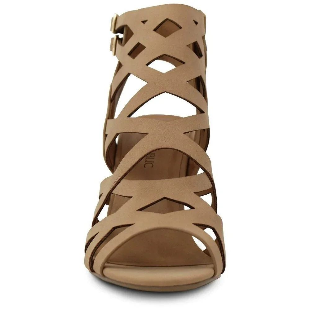 MARCO REPUBLIC Women's Chunky Block Heel Sandals, Mid Low Platform Open Toe, (7)